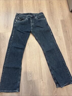 True Religion Men’s Bootcut Jeans in Dark Blue Wash